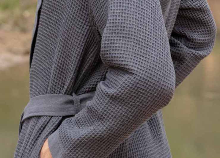 Seyante Men's Hooded Turkish Cotton Waffle Robe