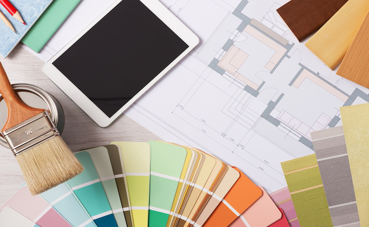Decorator's work table with tools