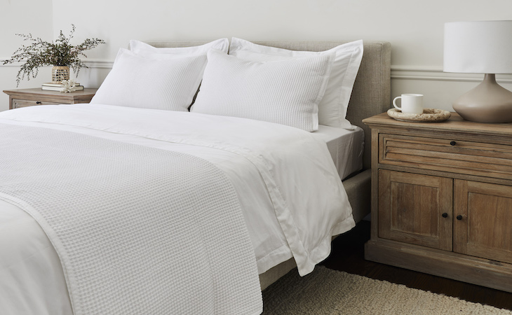 saatva waffle knit blanket, nicely decorated bed
