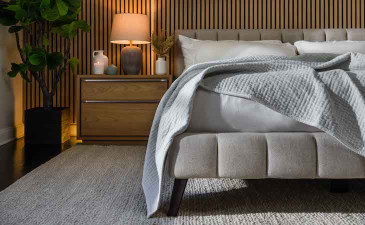 Saatva mattress and products in bedroom