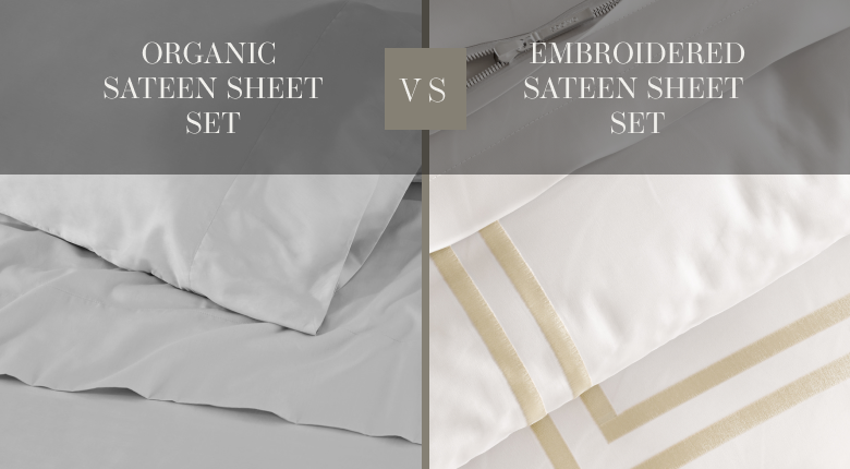 Comparison of sheet set styles - saatva organic sateen vs saatva embroidered sateen